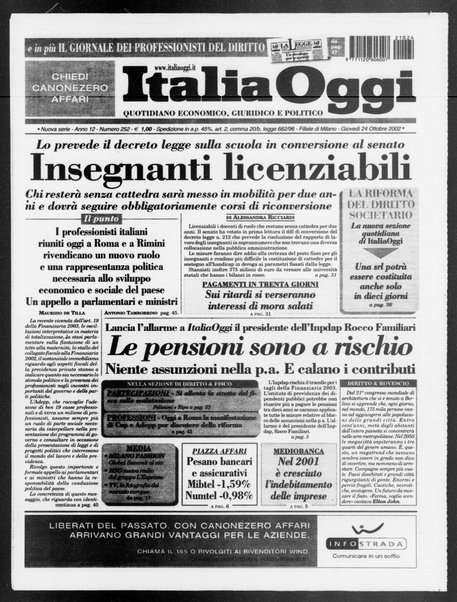 Italia oggi : quotidiano di economia finanza e politica